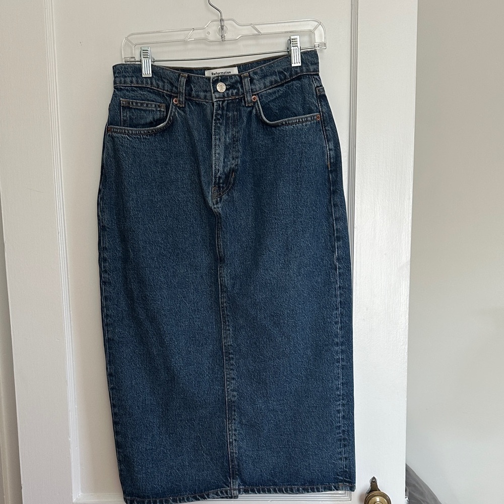 Reformation Dark Blue Denim Pencil Skirt